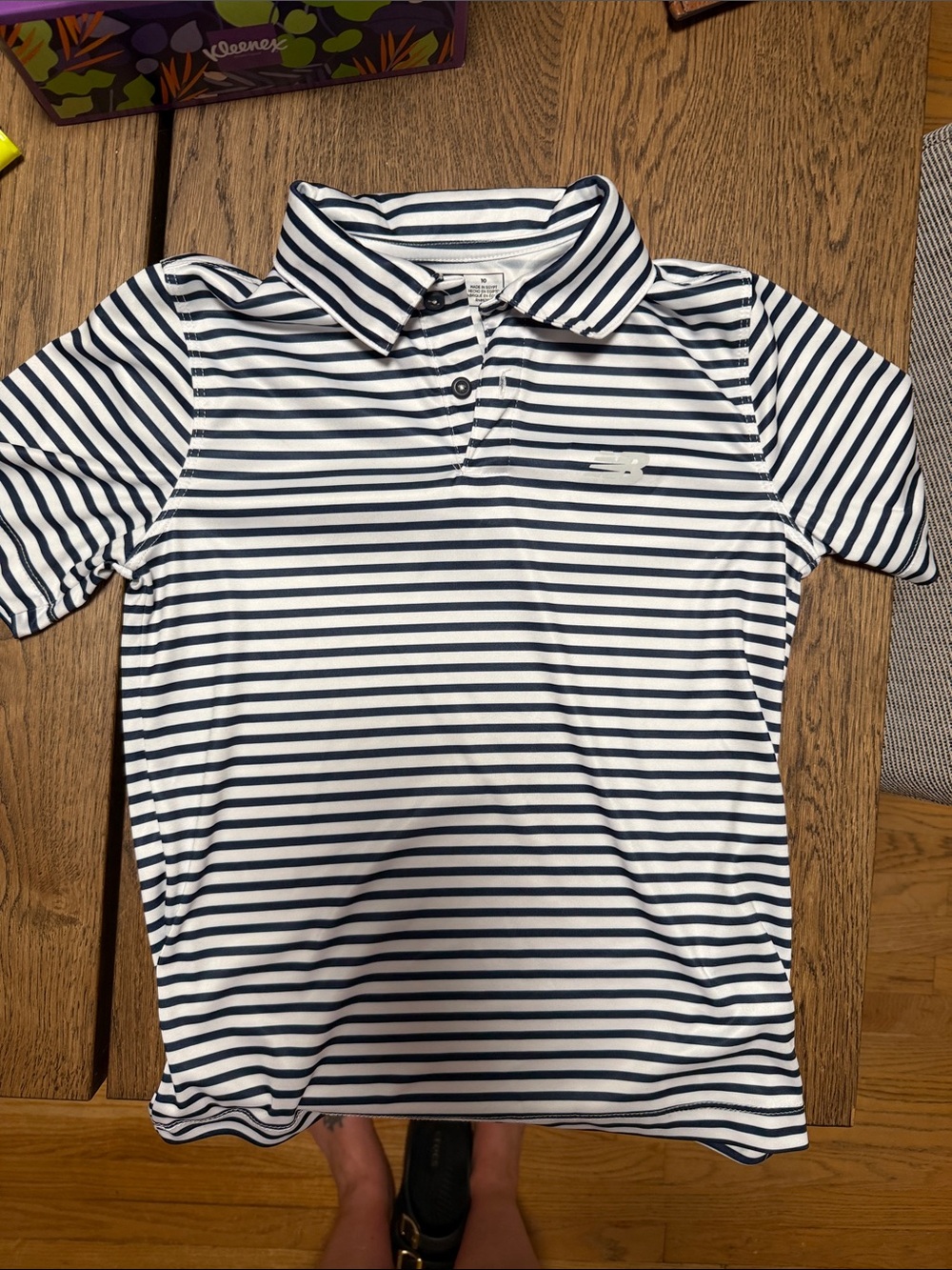 New Balance Boys Navy and White Striped Polo